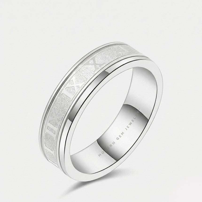 Roman Numeral ring luxury handcrafted ring in 18K white gold | SARATTI