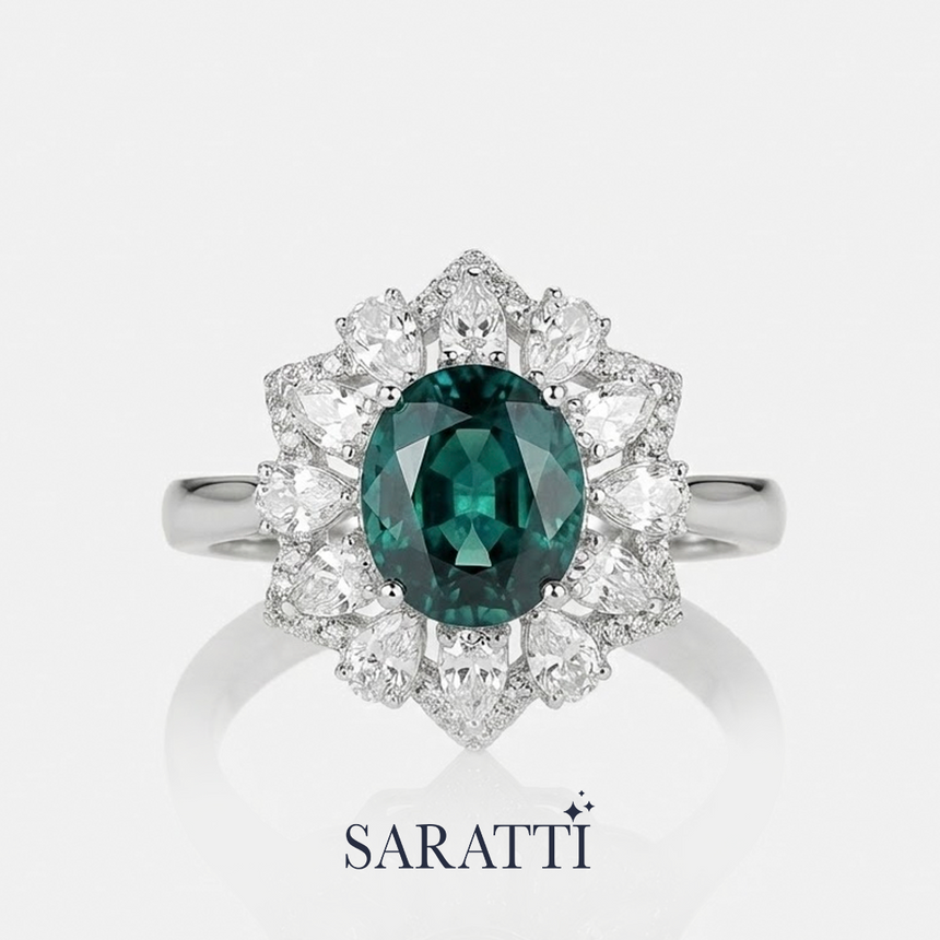 Celestial Bloom – Natural Unheated Sapphire & Diamond Ring