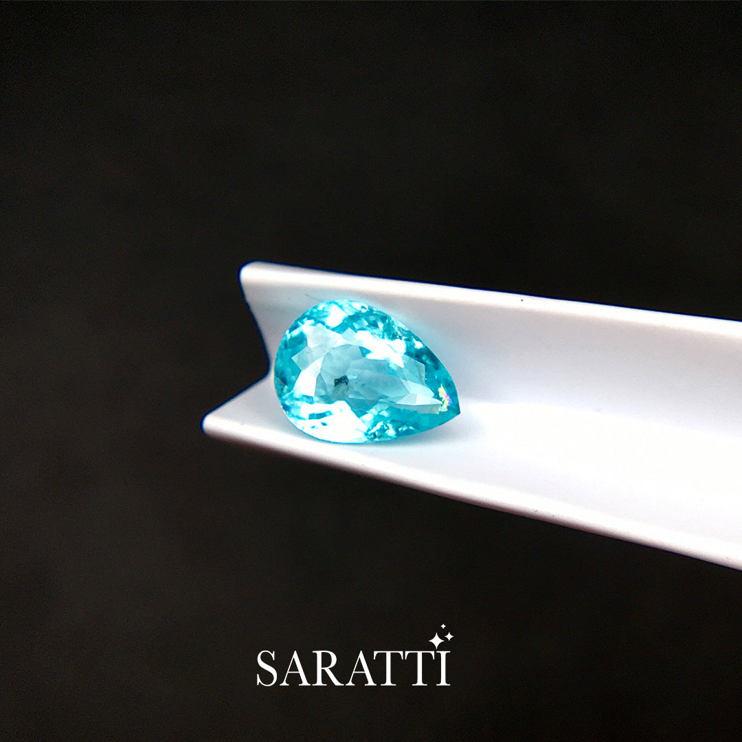 1.72ct Natural Neon Blue Tourmaline Pear Faceted | SARATTI