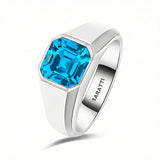 Mens blue topaz ring luxury statement ring in platinum | SARATTI