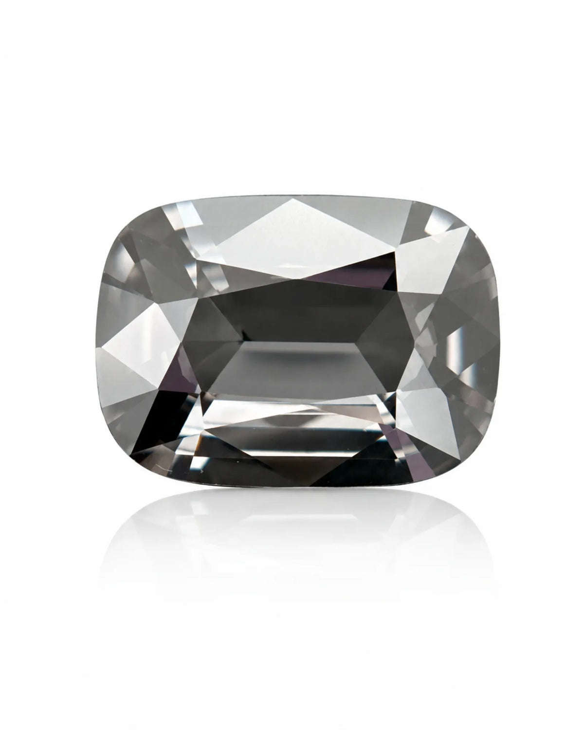 Gray Spinel elongated cushion top view with broad central facets | SARATTI