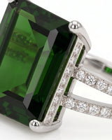 Green tourmaline engagement ring with diamond split shank in 18K white gold | SARATTI