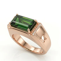 Green Tourmaline Engagement Ring & Diamonds In Rose Gold