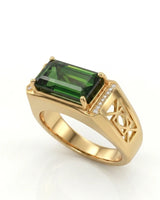 Green tourmaline engagement ring with emerald-cut center stone and diamond shoulders in 18K white gold | SARATTI