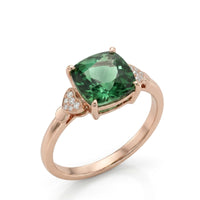Tourmaline Ring & Diamonds Three Stone Set In Rose Gold