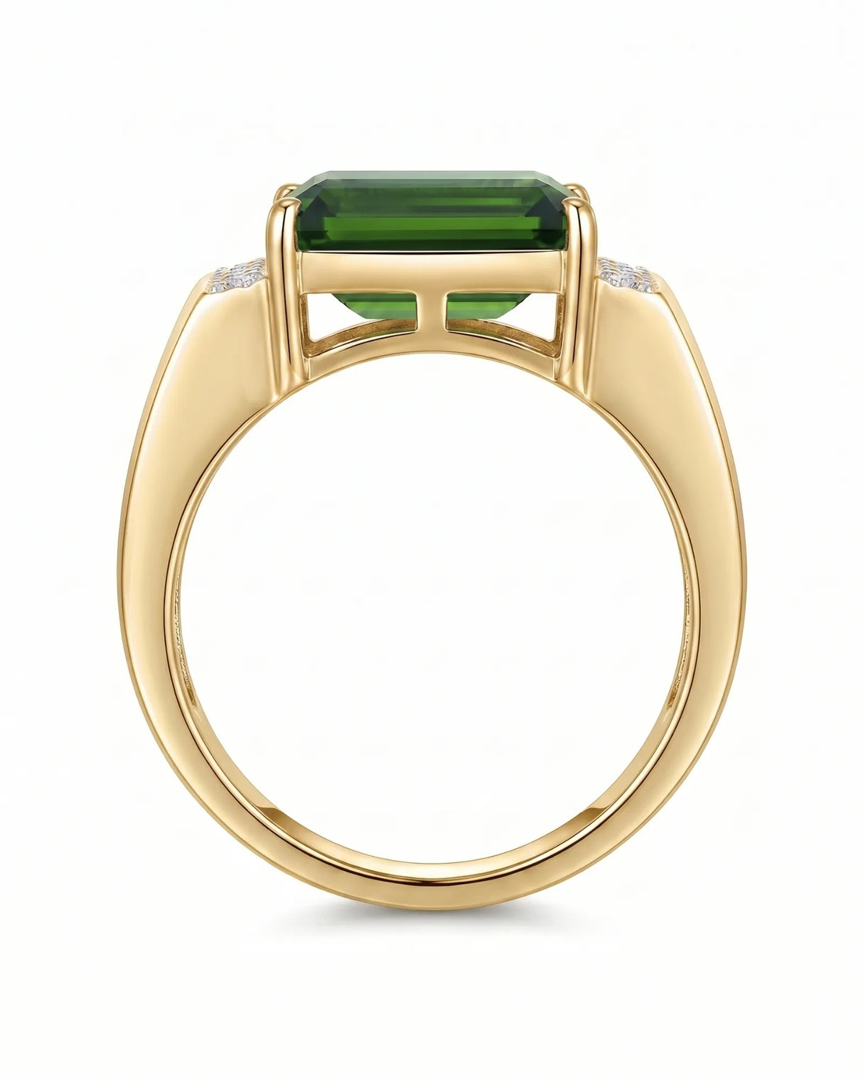 Green tourmaline statement ring with diamond-set shoulders in 18K yellow gold | SARATTI