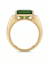 Green tourmaline statement ring with diamond-set shoulders in 18K yellow gold | SARATTI