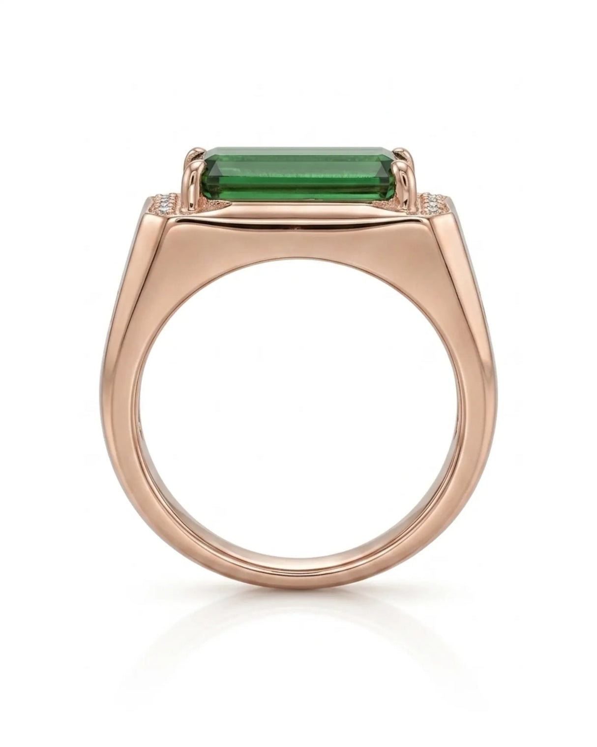 Green tourmaline statement ring with diamond-set shoulders in rose gold | SARATTI