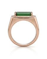 Green tourmaline statement ring with diamond-set shoulders in rose gold | SARATTI
