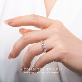 Elegant Half-Eternity Diamond Band  on Female Finger | Modern Gem Jewelry | Saratti 
