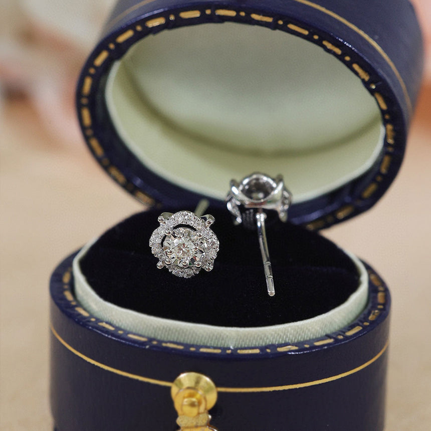 Gorgeous White Gold Diamond Earring Studs in Ring Box | Saratti | Custom High and Fine Jewelry 