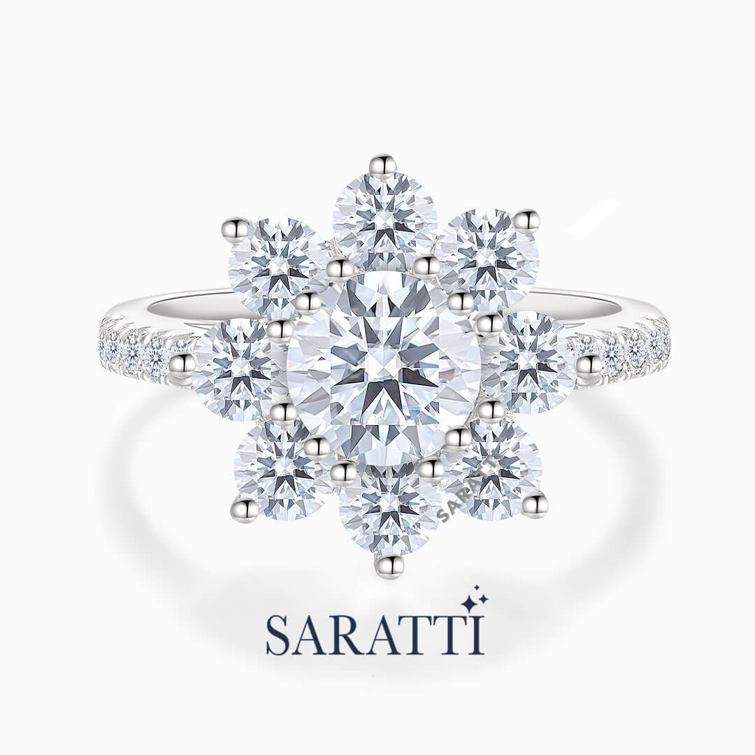 Platinum Fleur Diamantée Natural Diamond Engagement Ring | Saratti Diamonds 