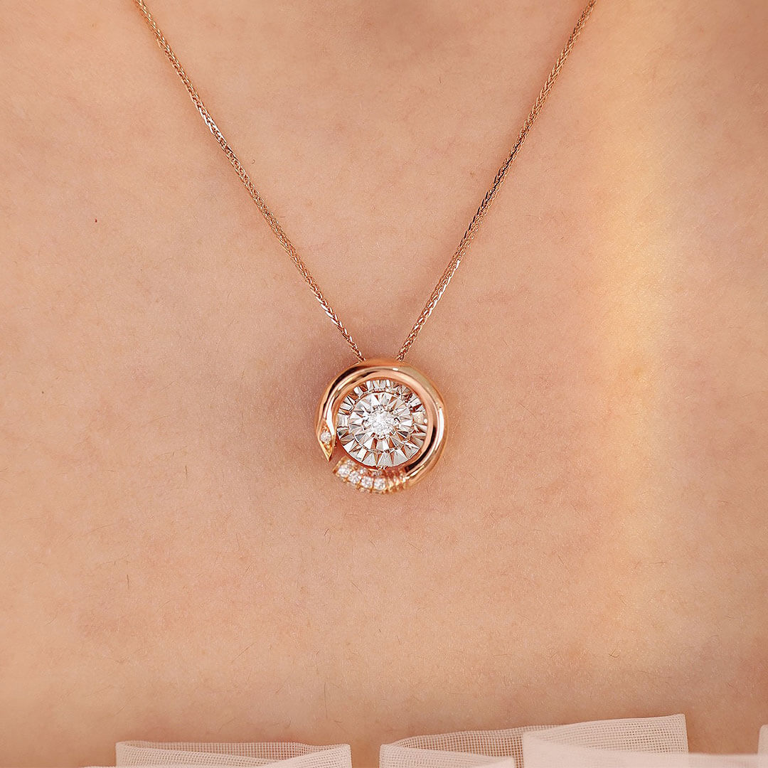 Serpentine Rose Gold Halo Diamond Necklace