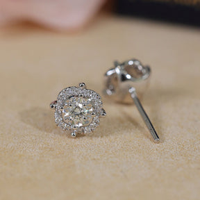 Ornate Bespoke Diamond Gold Stud Earrings Side by Side | Saratti | Custom High and Fine Jewelry