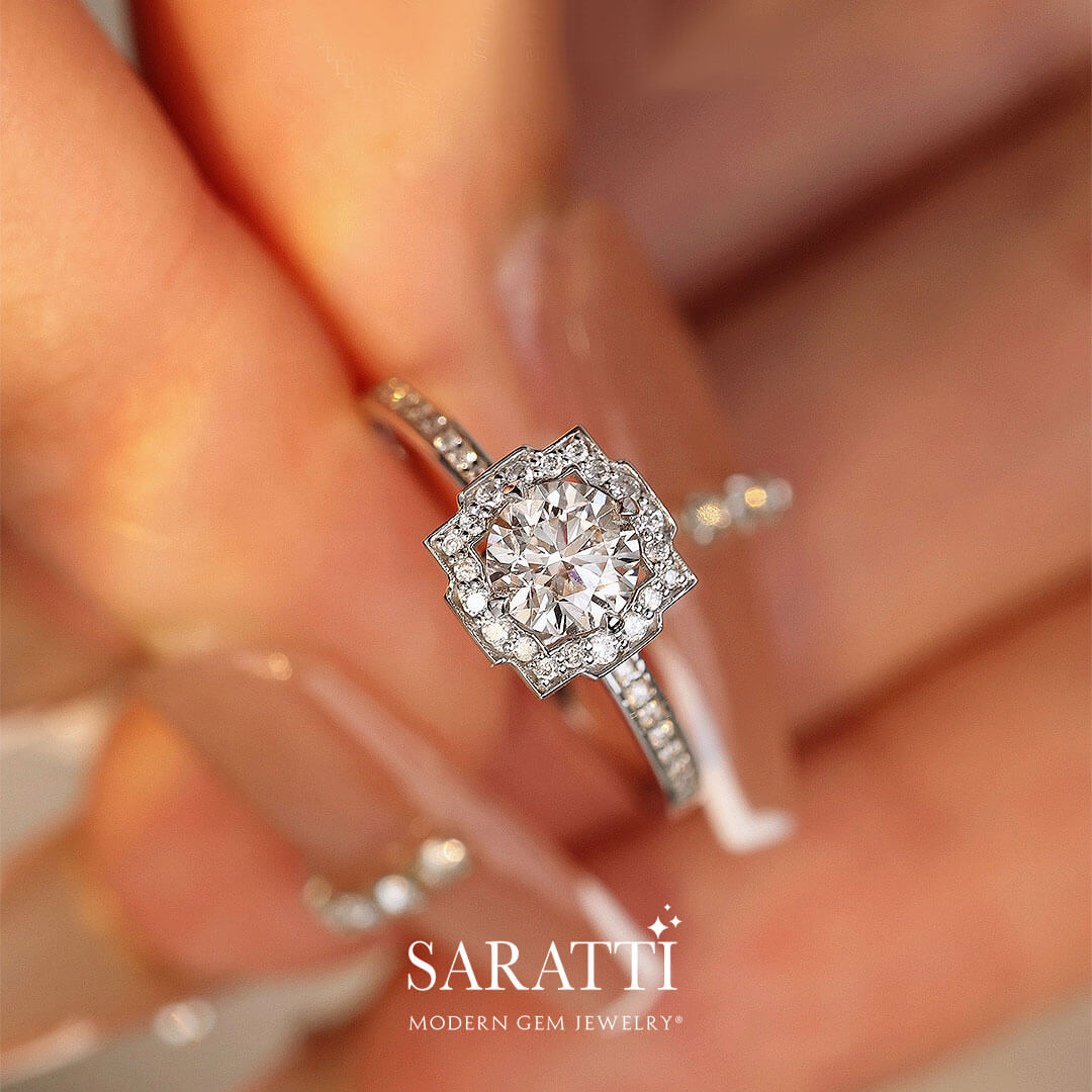 Luxurious Diamond Halo Ring | Modern Gem Jewelry | Saratti
