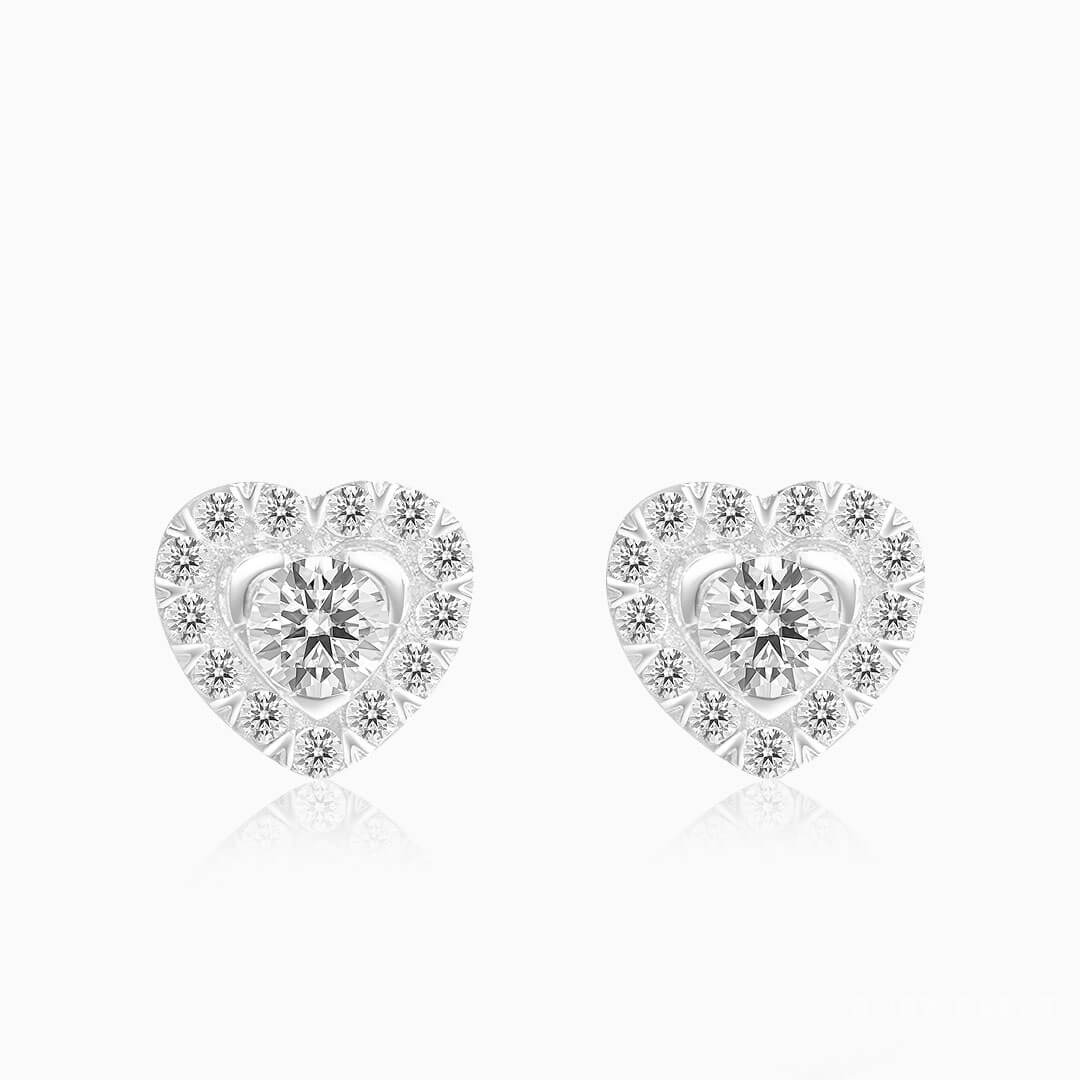 Diamond Heart Halo White Gold Earrings - Elevate Your Festivities with Christmas Jewelry: White Gold Earring Collection | Saratti