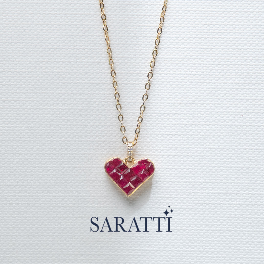Pigeon Blood Red Alma Rosa Ruby Heart Necklace | Saratti Fine Jewelry 