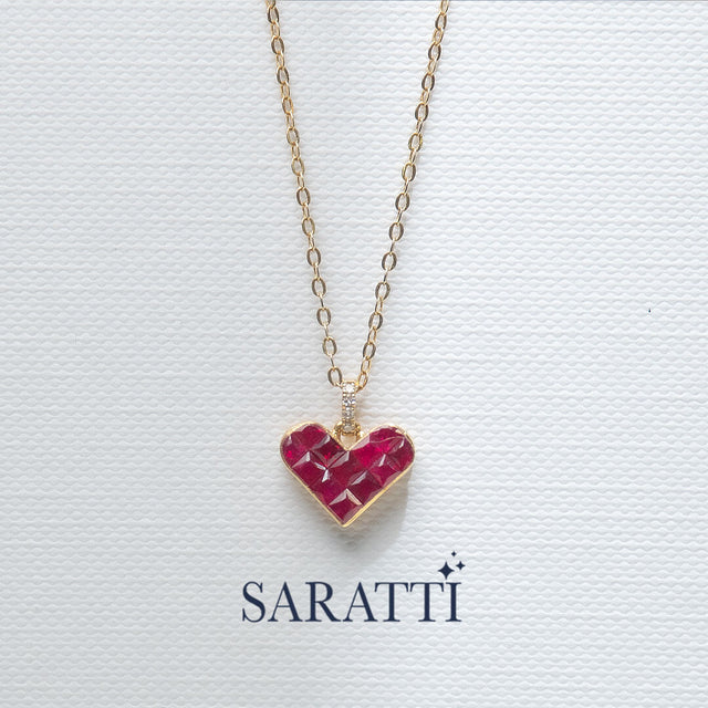 Pigeon Blood Red Alma Rosa Ruby Heart Necklace | Saratti Fine Jewelry 