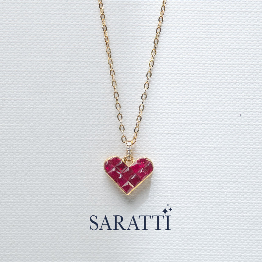 Pigeon Blood Red Alma Rosa Ruby Heart Necklace | Saratti Fine Jewelry 