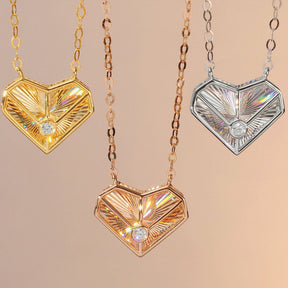 Rose, White and Yellow Gold Heart Bezel Set Diamond Necklace | Saratti 