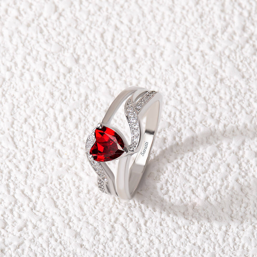 Split Shank Garnet Ring with Diamonds | Saratti