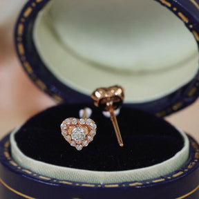 Natural Diamond Halo Rose Gold Stud Earrings in Ring Box  | Saratti | Custom High and Fine Jewelry