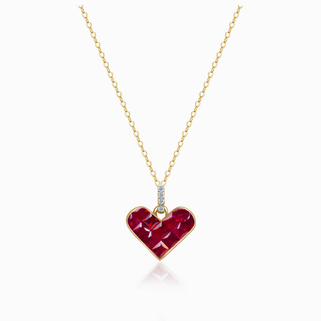 Yellow Gold Alma Rosa Ruby Heart Necklace | Saratti 