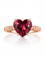 Heart-cut rubellite tourmaline ring with sculpted shoulders in 18K Rose Gold | SARATTI