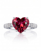Heart-shaped rubellite engagement ring with diamonds in refined 18K White Gold | SARATTI