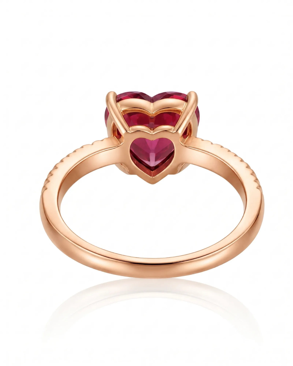 Heart-shaped rubellite engagement ring with diamonds in romantic 18K Rose Gold | SARATTI