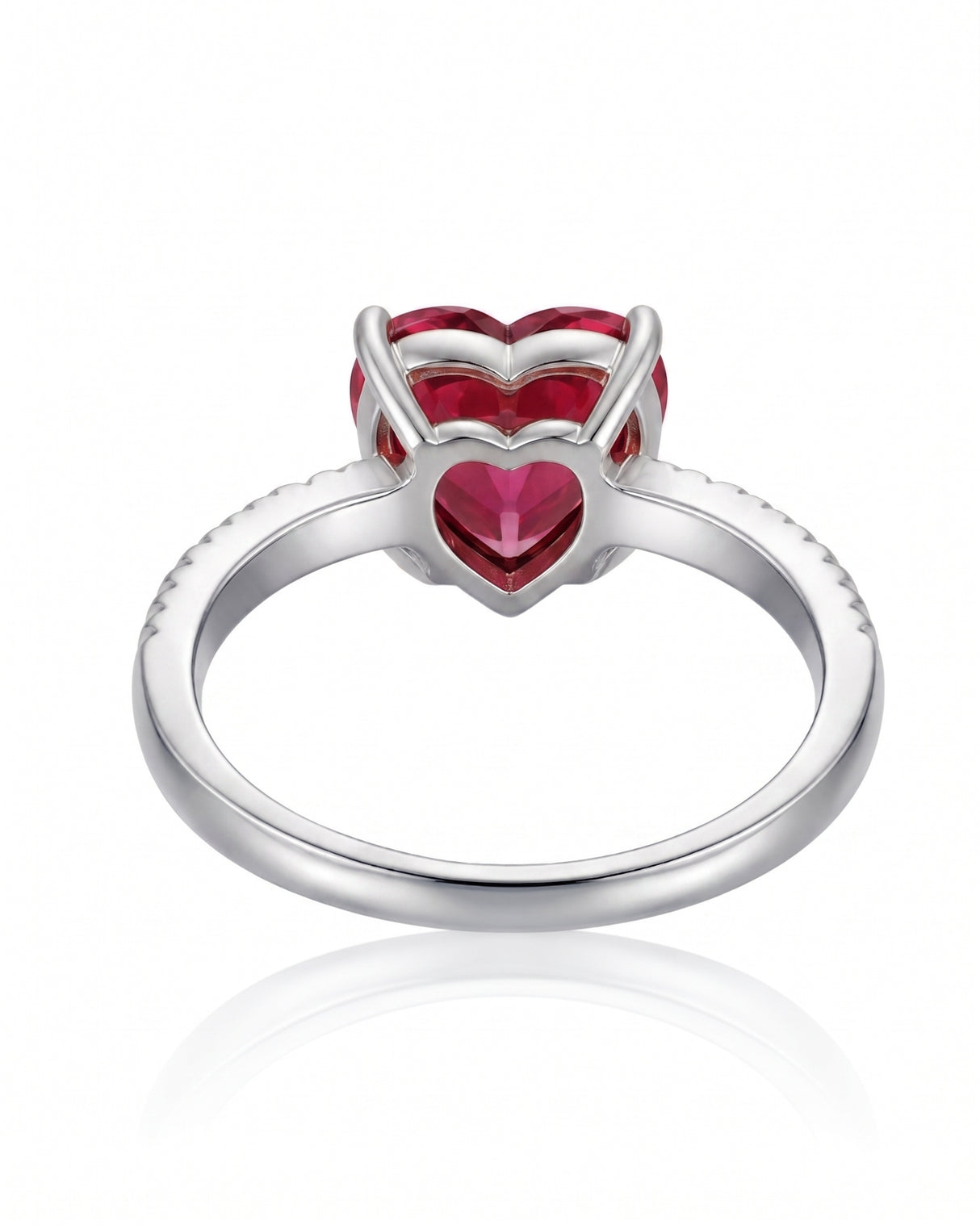 Heart-shaped rubellite engagement ring with diamonds in timeless Platinum | SARATTI
