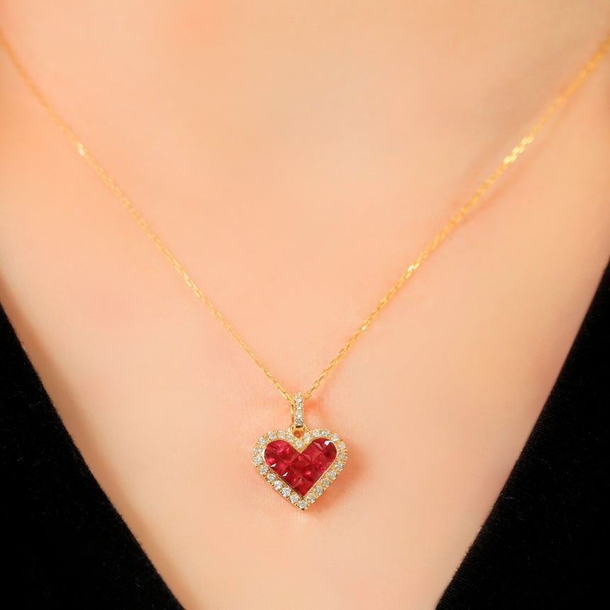 Heart Mosaic Ruby Pendant with Diamonds | Saratti