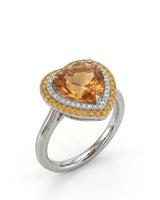 Heart cut Natural Imperial Topaz double halo setting in 18K white gold | SARATTI