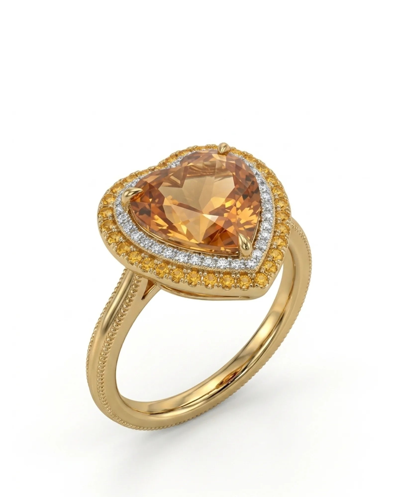 SOLARA CREST – Natural Imperial Topaz Double Halo Setting - Heart Cut