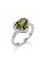Heart green tourmaline ring with diamond halo in 18K white gold | SARATTI