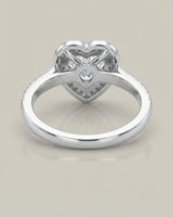 Heart moissanite center stone ring with colorless sparkle and white gold halo - SARATTI