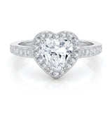Heart moissanite center stone ring with premium platinum and halo sparkle | SARATTI