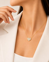 Heart shaped diamond necklace with full pavé design in 18K yellow gold | SARATTI