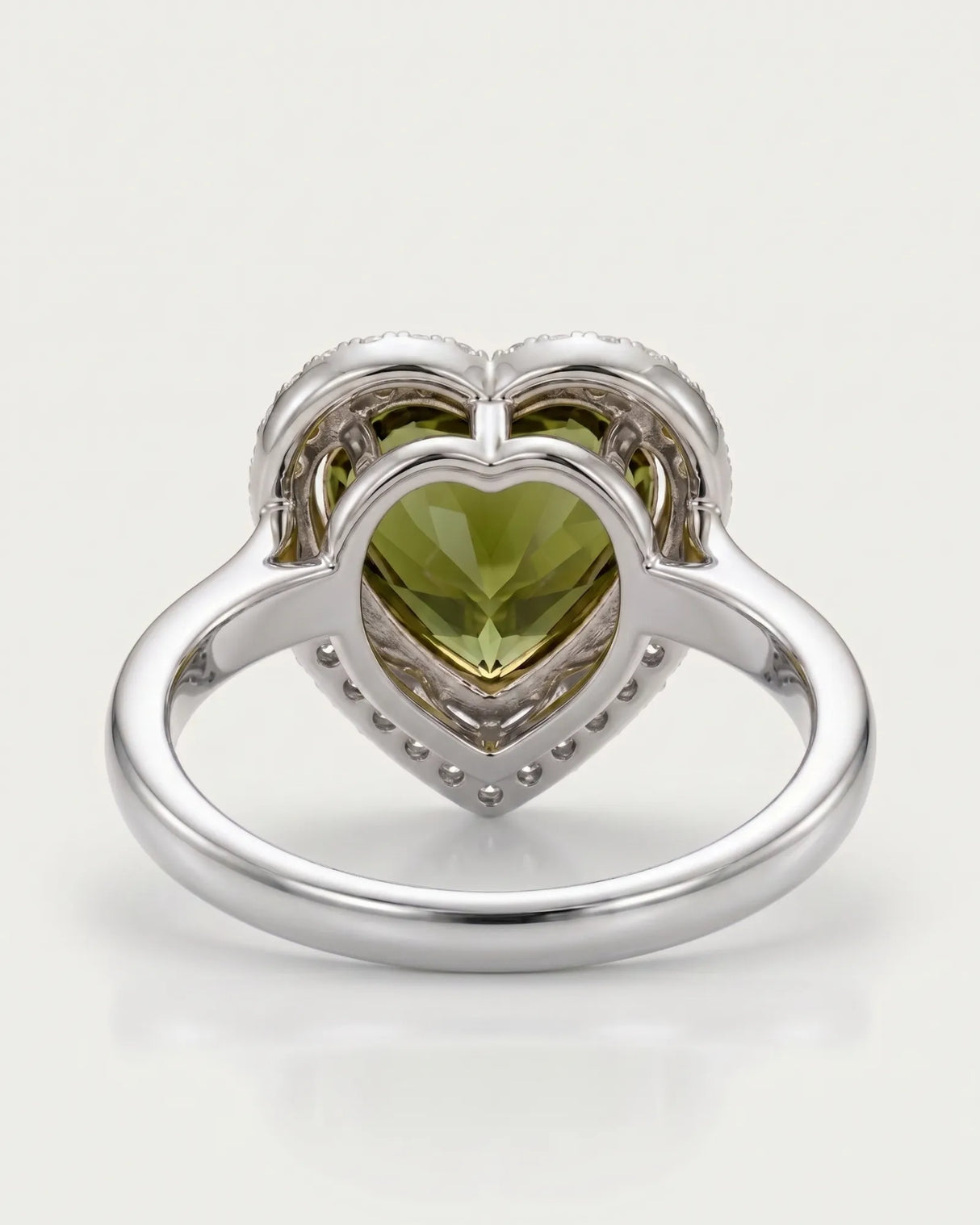 Heart tourmaline engagement ring with diamond halo in 18K white gold - SARATTI