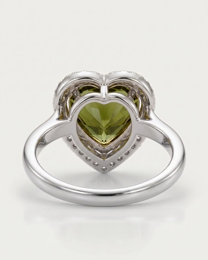Heart tourmaline engagement ring with diamond halo in 18K white gold - SARATTI