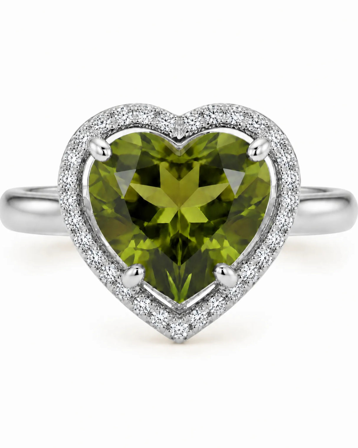 Heart tourmaline engagement ring with diamond halo in platinum | SARATTI