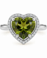 Heart tourmaline engagement ring with diamond halo in platinum | SARATTI