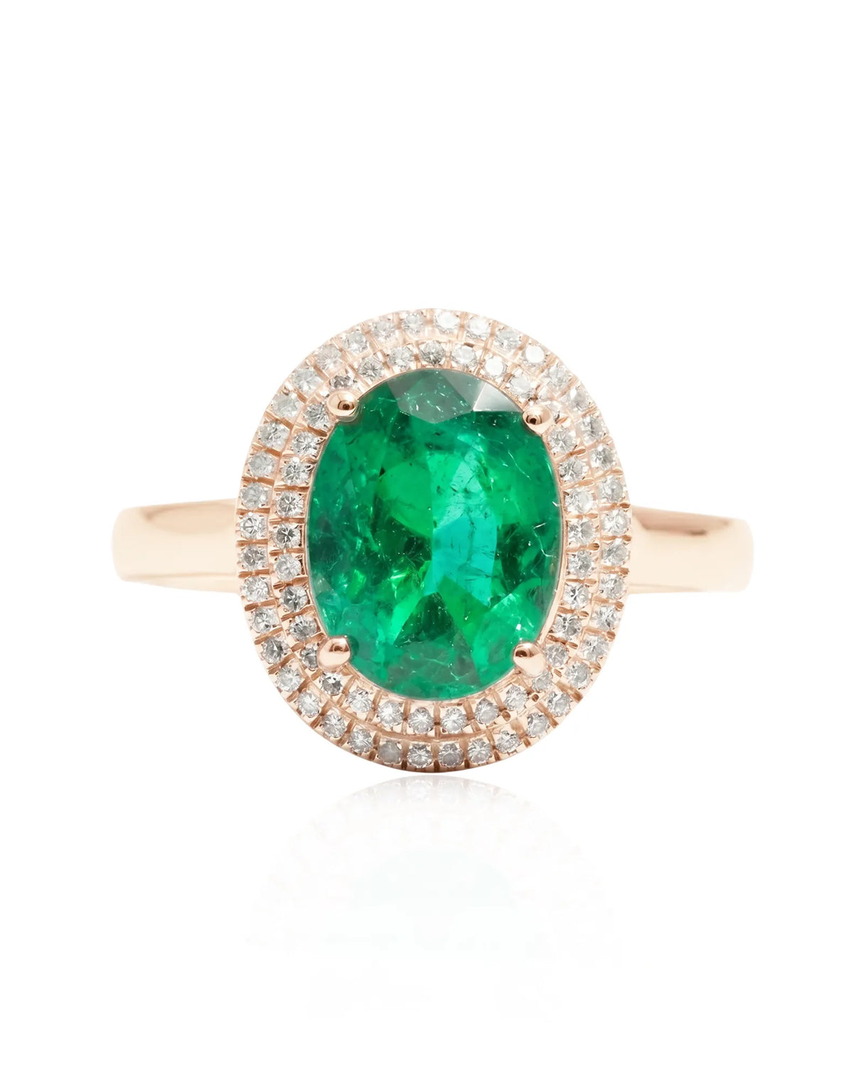 Heirloom style natural emerald and diamond ring in 18K rose gold | SARATTI