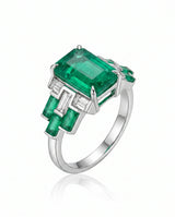 Heritage Emerald Geometric Promise Ring in Platinum with natural emerald and baguette diamond accents | SARATTI