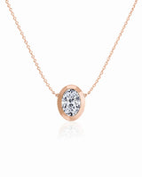 SOLARA Bezel-Set Oval Cut solitaire necklace setting in rose gold, front view | SARATTI