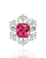 High-end tourmaline ring with pear and princess diamond petals in platinum | SARATTI