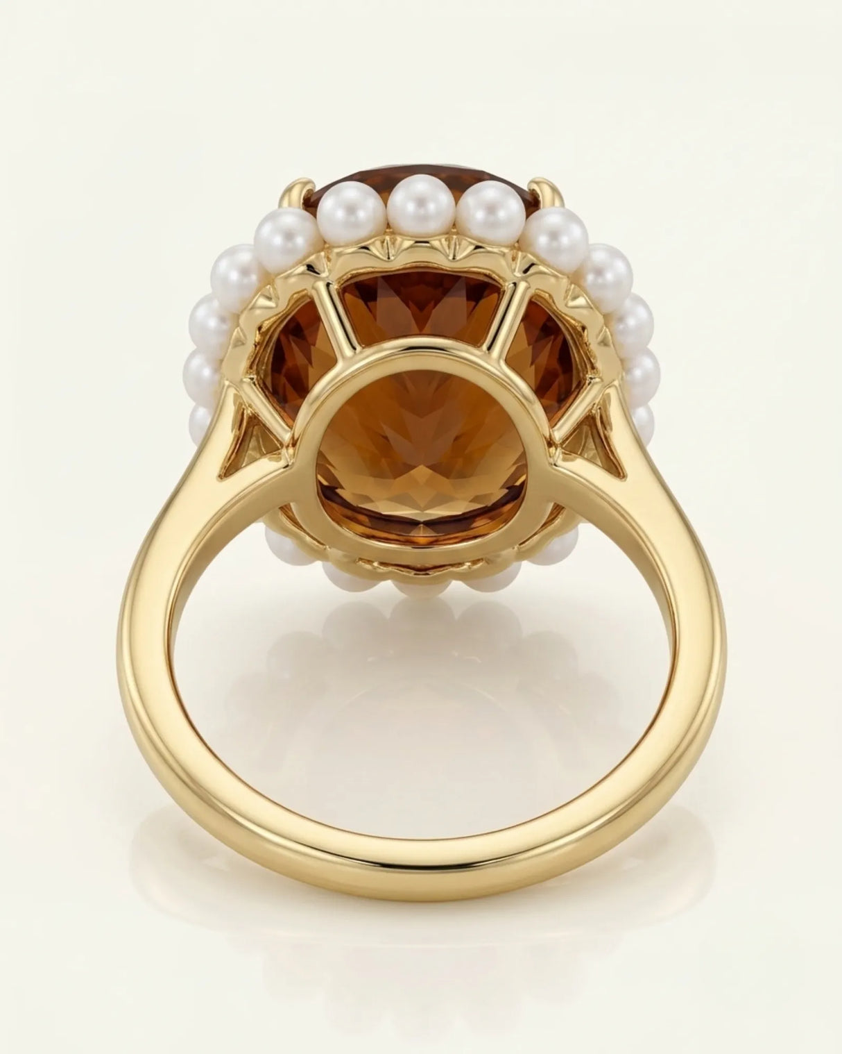 High-jewelry Imperial Topaz statement ring with pearls and rich 18K yellow gold - SARATTI