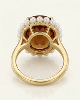 High-jewelry Imperial Topaz statement ring with pearls and rich 18K yellow gold - SARATTI