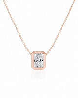 SOLARA Bezel-Set Radiant Cut solitaire necklace setting in rose gold, front view | SARATTI