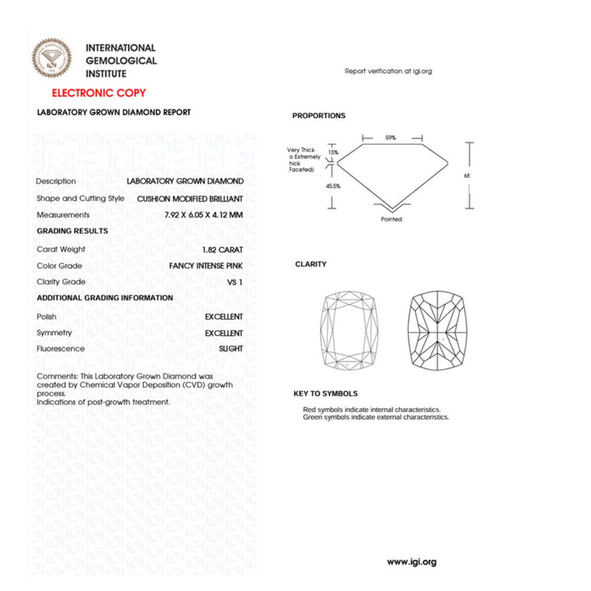 IGI Lab Certificate for 1.8 Carats Pink Diamond | Saratti 